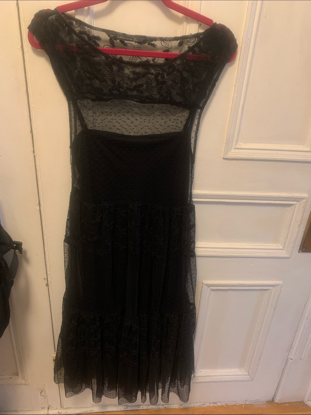 Black Lace Midi Dress with Sheer Yoke